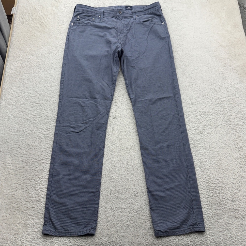 AG Adriano Goldschmied Everett Slim Straight Pants Blue Houndstooth 34x32